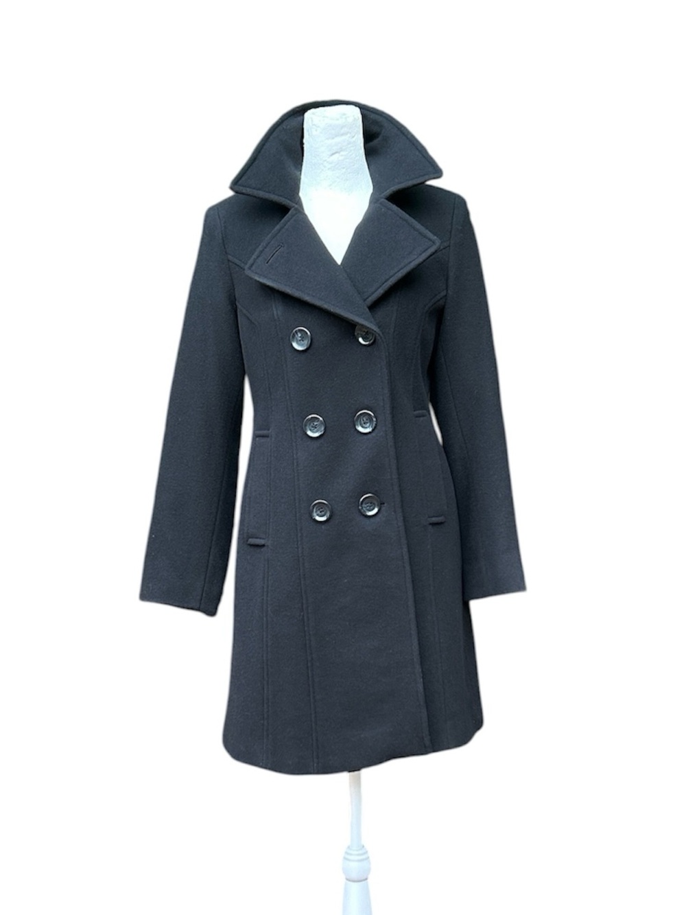 Anne Klein Coat Pea Coat Black Double Breasted Size PXS